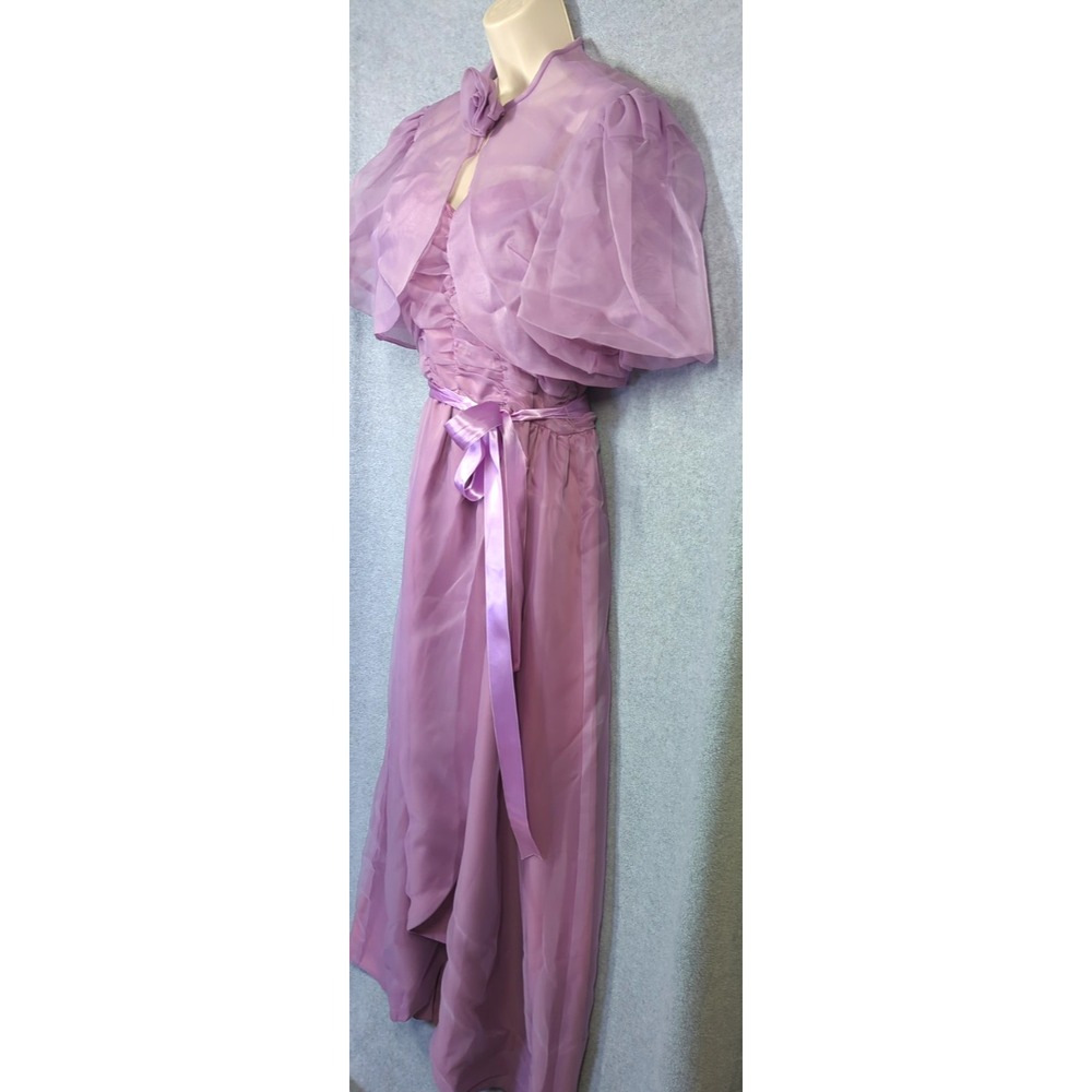 Vintage 70's Formal Maxi Gown with Topper 8 Purple Chiffon Satin Dreamy Romantic